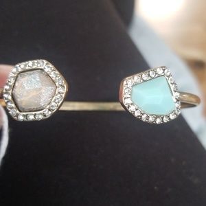 Gold cuff bracelet blue and white stones with faux diamonds Chloe and Isabel